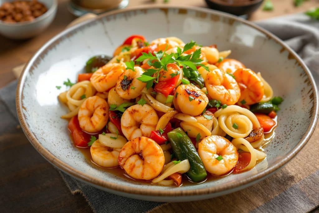 nouilles sautées aux crevettes