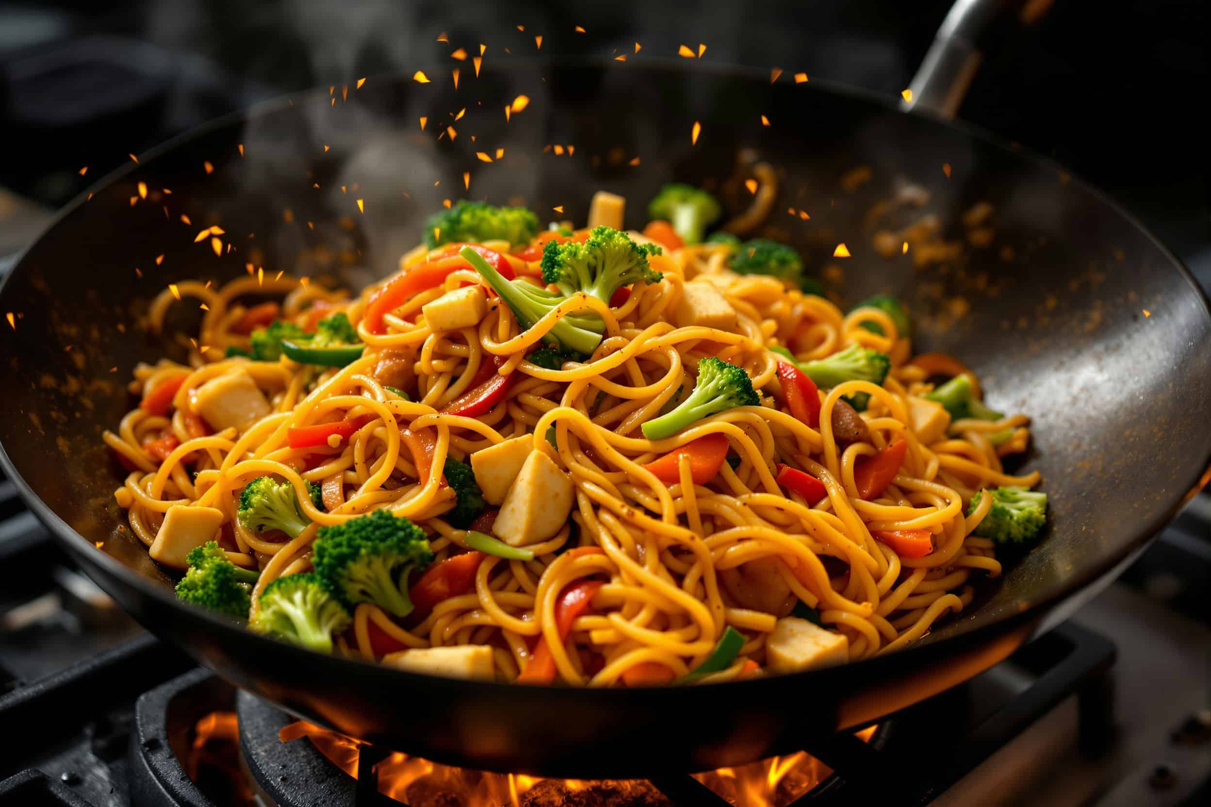 Nouilles sautées au poulet et aux légumes : recette complète