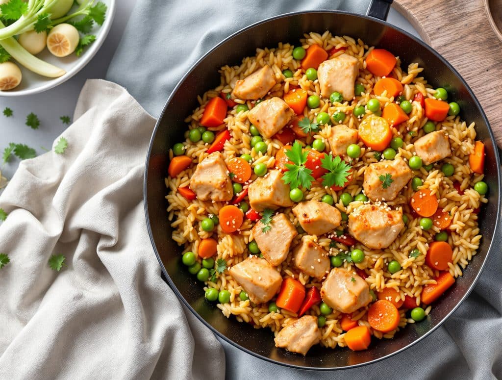 wok recette poulet riz