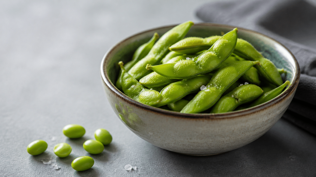 Edamame cuits en gousses avec sel marin