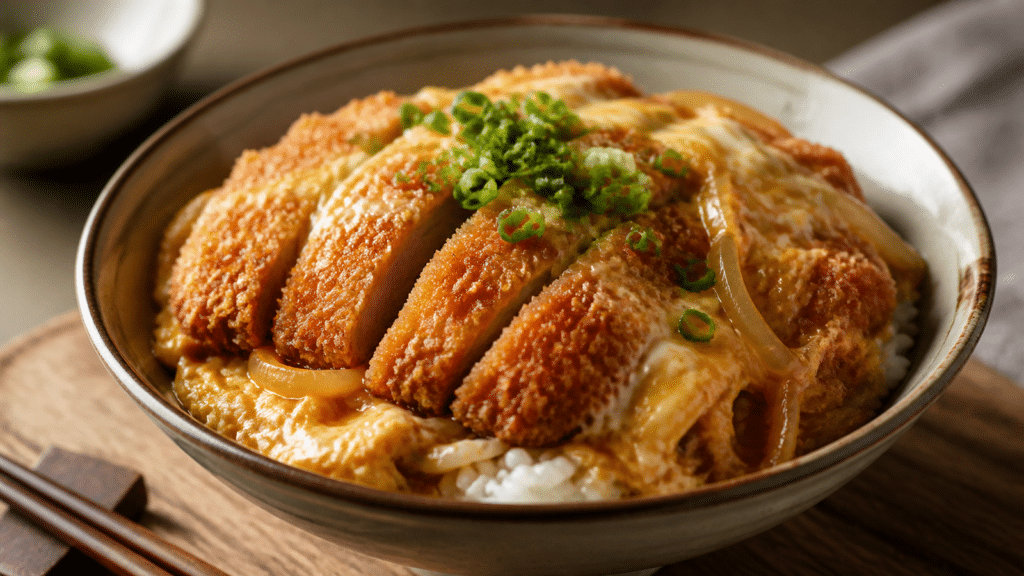 Katsudon japonais au porc pané, œuf et riz