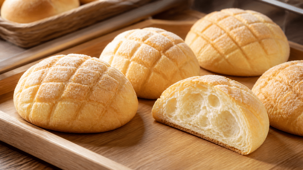 Melon pan japonais à la croûte biscuitée quadrillée