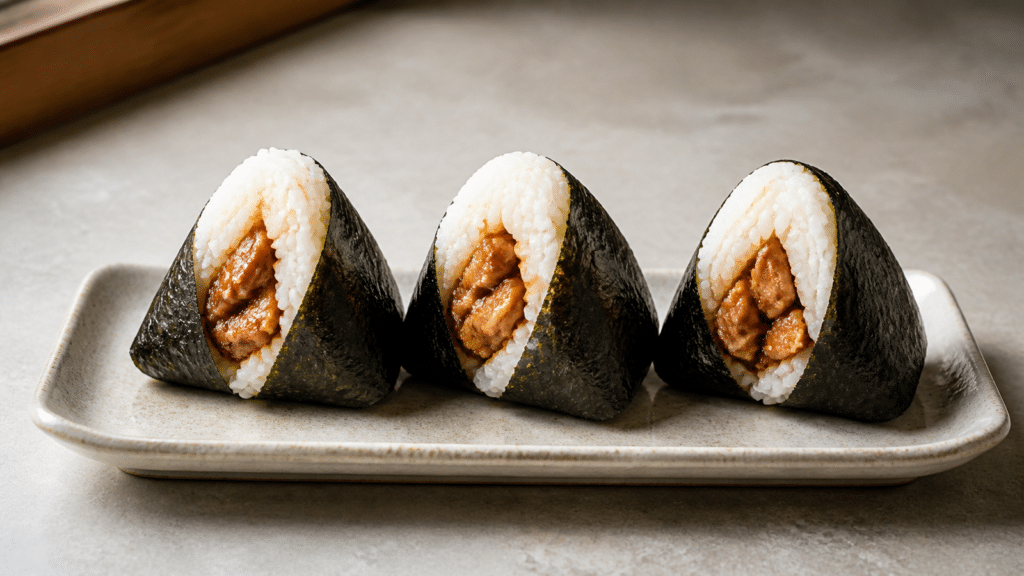 Onigiri au poulet enveloppés de feuilles de nori