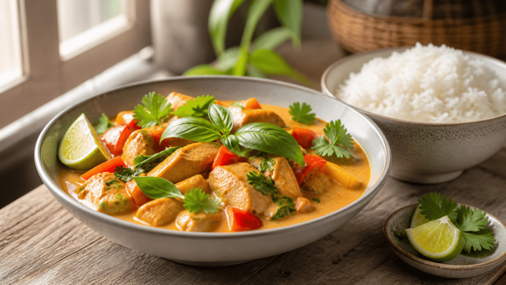 Poulet coco thaï au curry avec poivrons et herbes
