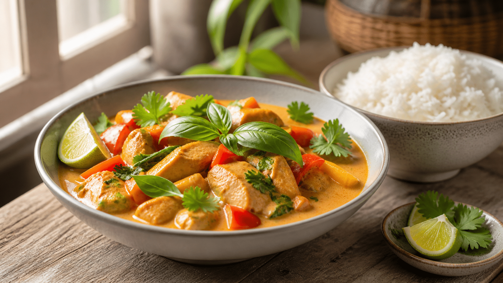 Poulet coco thaï au curry avec poivrons et herbes